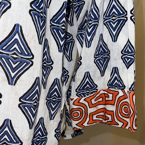 Orientique Naturally Australian Geometric Contrast Patterned Button-Up Shirt MED - Picture 11 of 14